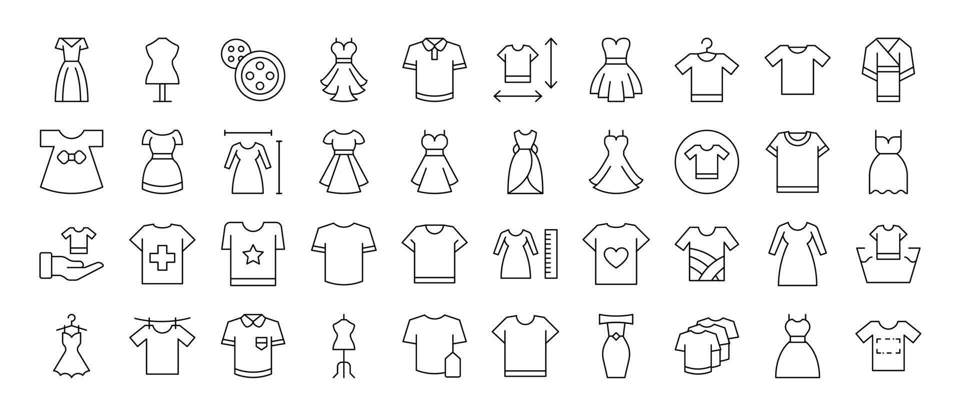Dresses and T Shirts Simple Isolated Line Icons Collection. Editable Stroke. Suitable for Web Sites, Books, Cards, Apps vector