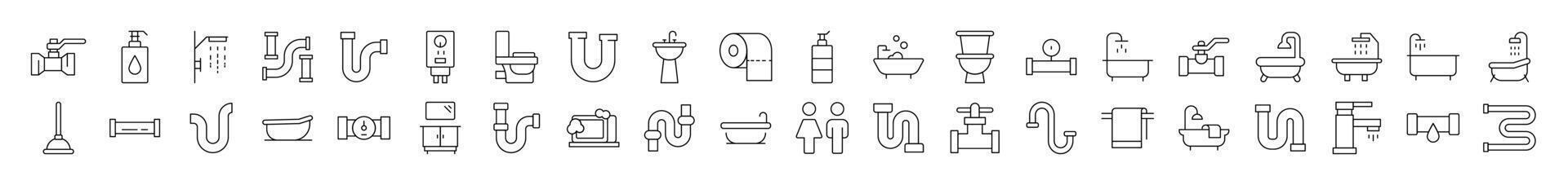Plumbing, Faucet, Bathroom Related Icon Set. Editable Stroke. Suitable for Web Sites, Books, Cards, Apps vector