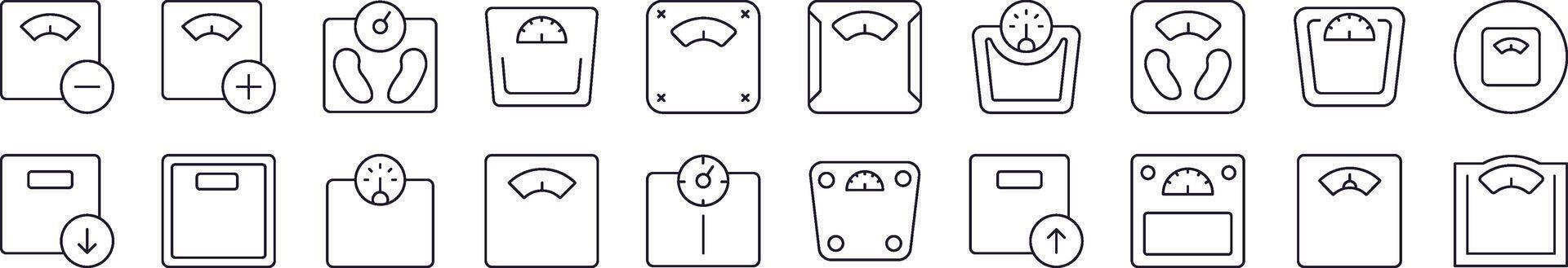 Floor Scale Outline Web Line Icons Collection. Editable Stroke. Minimalistic Linear Pictogram for Design of Cards, Apps, Banners, Posts vector