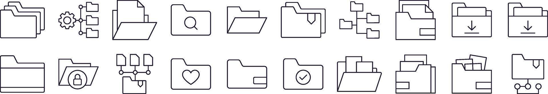 Computer Folder Line Icon Bundle. Editable Stroke. Minimalistic Linear Pictogram for Design of Cards, Apps, Banners, Posts vector
