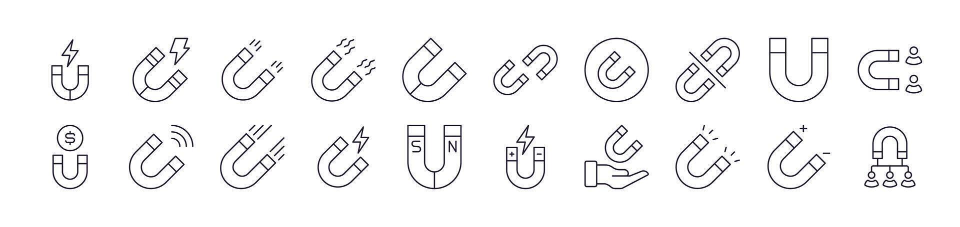 Magnet Line Icon Set. Editable Stroke. Minimalistic Linear Pictogram for Design of Cards, Apps, Banners, Posts vector