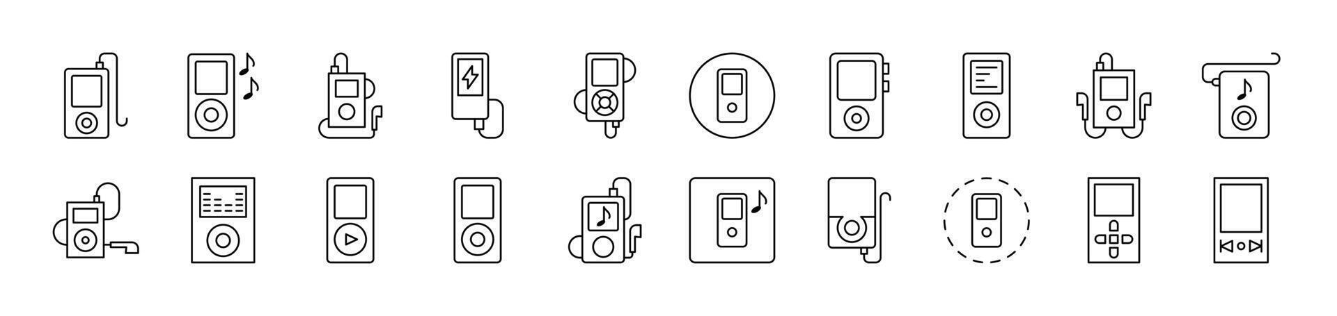 Pack of Line Icons of Music Player. Editable Stroke. Minimalistic Linear Pictogram for Design of Cards, Apps, Banners, Posts vector