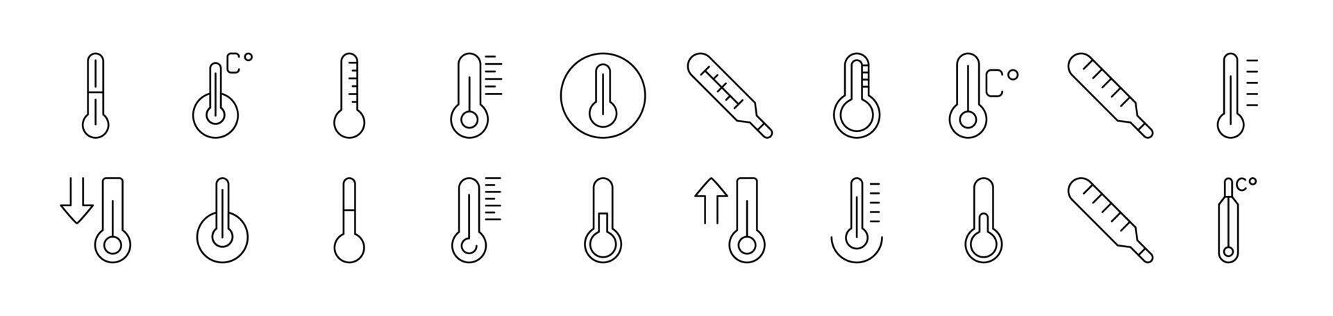 Thermometer Set of Thin Icons. Editable Stroke. Suitable for Web Sites, Books, Cards, Apps vector