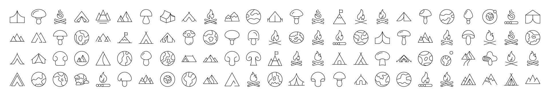 Mushroom, Mountain, Planet, Bonfire Related Line Icon for Websites, Apps, Infographics Other Purposes vector