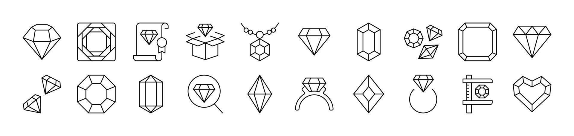 Diamond, Gem Collection of Images of Crystals Drawn with Thin Line for apps, web sites, banners, infographics and other types of design vector