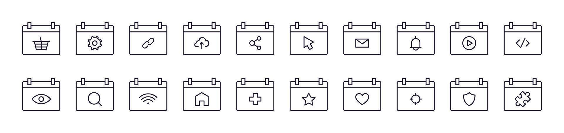 Ring, Link, Envelope, House etc on Web Page Related Image Collection. Editable Stroke. Perfect for Infographics, Articles, Books, Flyers, Banners vector