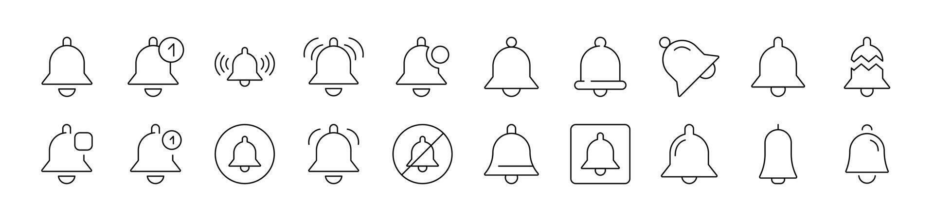 Bell as Ring and Notification Simple Isolated Line Icons Collection. Editable Stroke. Suitable for Web Sites, Books, Cards, Apps vector