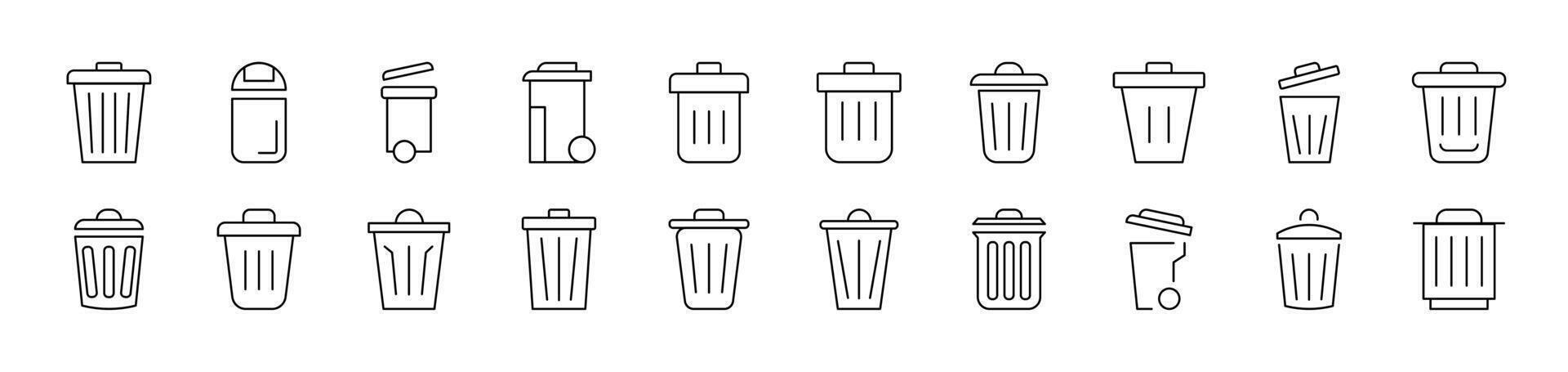 Trash Can Thin Icons Collection. Editable Stroke. Suitable for Web Sites, Books, Cards, Apps vector