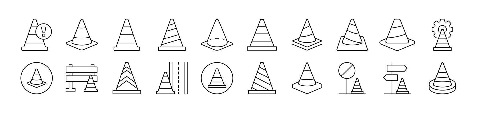 Traffic Cone Outline Sign Collection. Editable Stroke. Perfect for Infographics, Articles, Books, Flyers, Banners vector