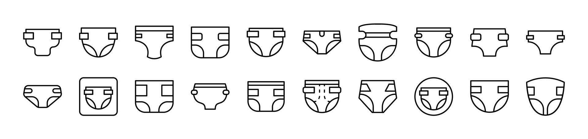 Diapers Thin Icons Collection. Editable Stroke. Suitable for Web Sites, Books, Cards, Apps vector