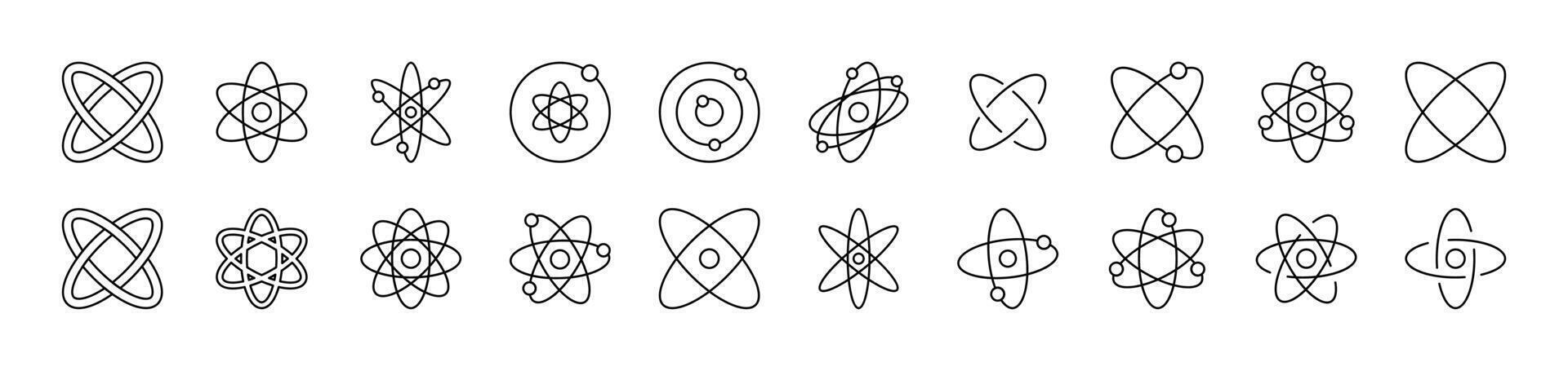 Isolated Atom, Orbit Related Line Icons for Web Sites, Books, Cards, Apps. Editable Stroke. Suitable for Web Sites, Books, Cards, Apps vector