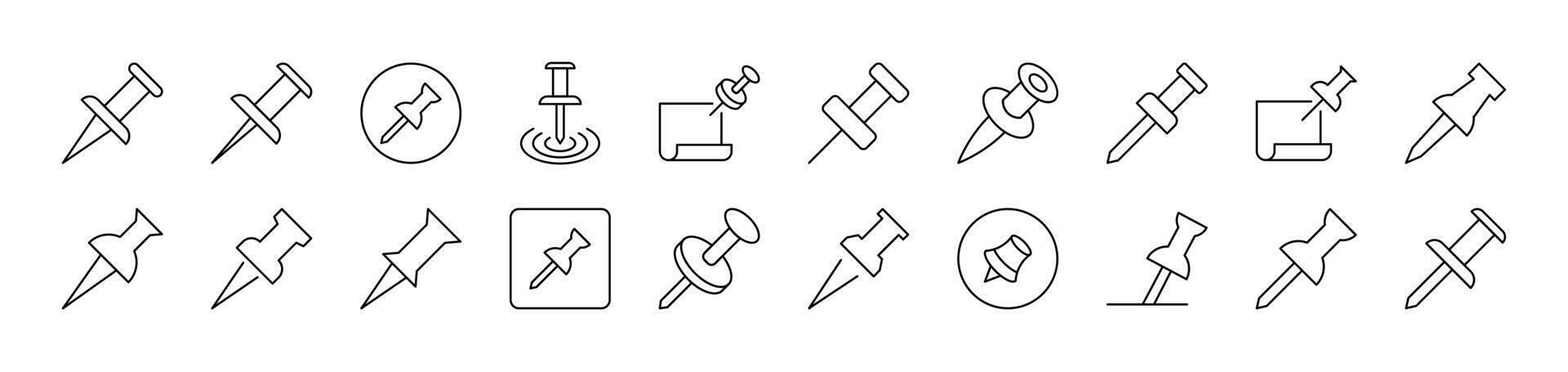 Push Pin for School and Office Pack of Thin Icons. Editable Stroke. Suitable for Web Sites, Books, Cards, Apps vector