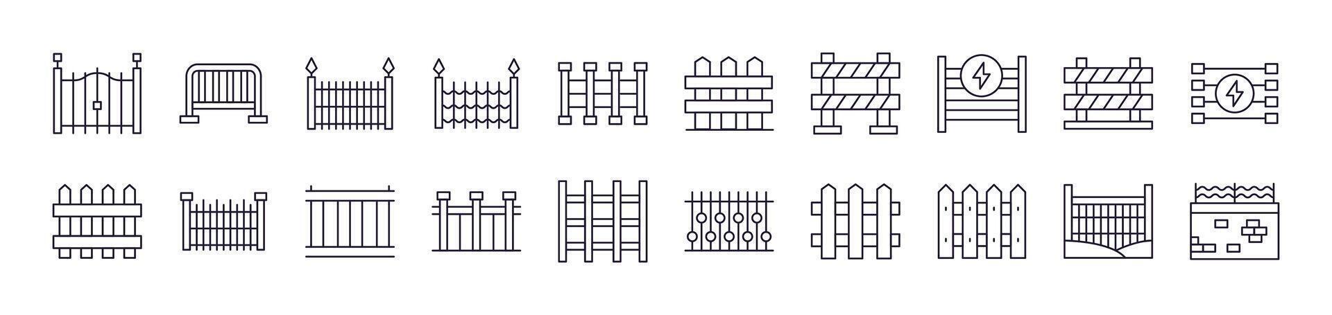 Collection of Signs of Fence Drawn with Thin Line for apps, web sites, banners, infographics and other types of design vector