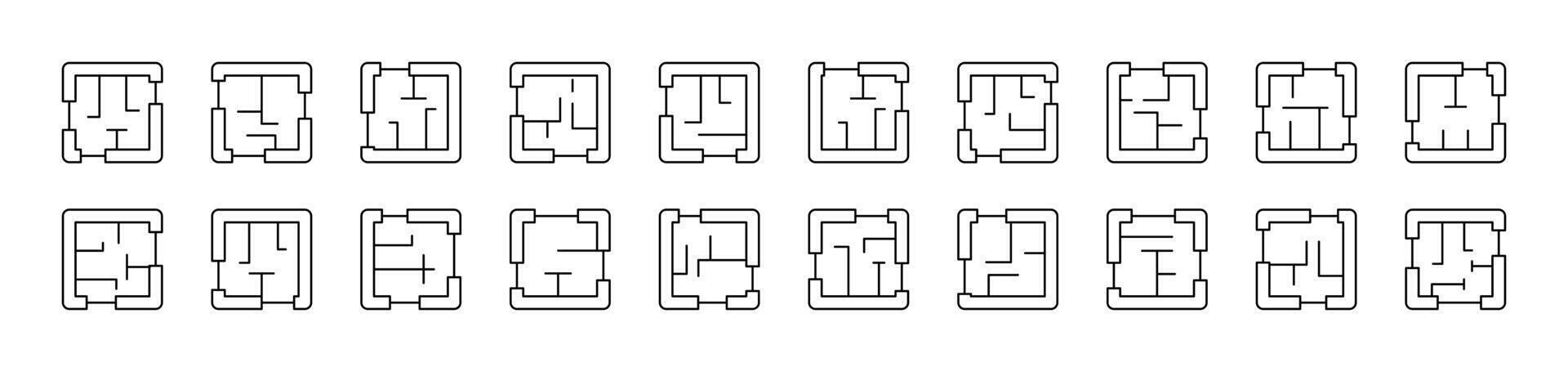 Floor Plan Outline Simple Linear Image Collection. Editable Stroke. Suitable for Web Sites, Books, Cards, Apps vector