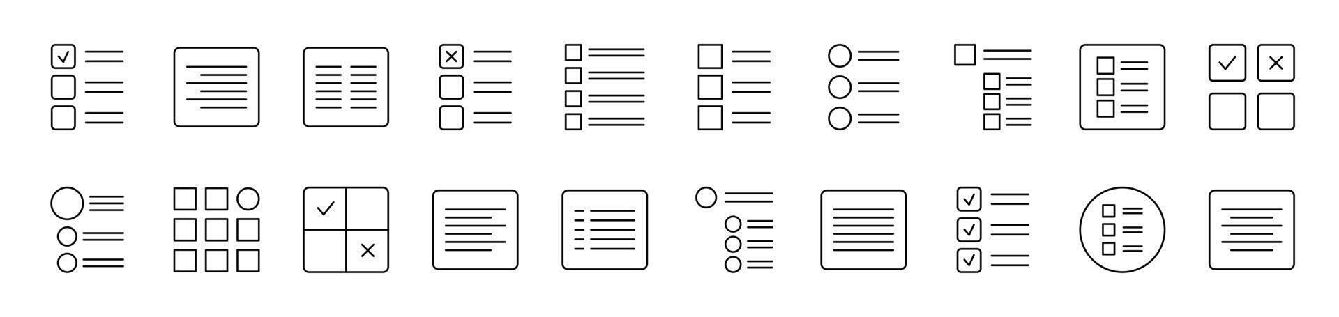 Menu and List in Interface Related Image Collection. Editable Stroke. Perfect for Infographics, Articles, Books, Flyers, Banners vector