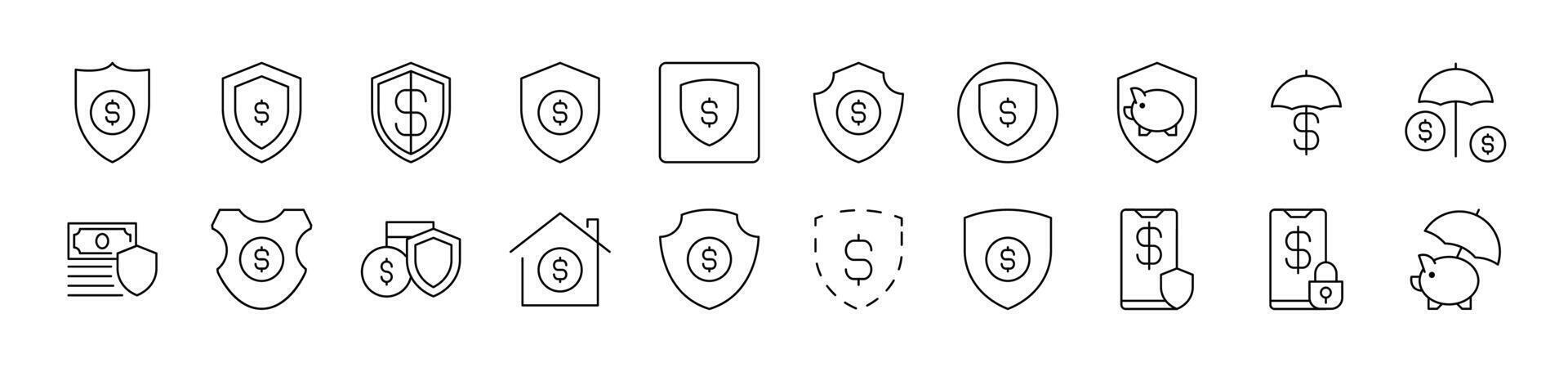 Money by Shield Picture Collection. Editable Stroke. Perfect for Infographics, Articles, Books, Flyers, Banners vector