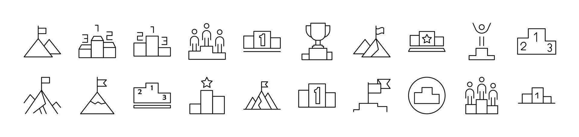 Winner and Pedestal Outline Simple Linear Image Collection. Editable Stroke. Suitable for Web Sites, Books, Cards, Apps vector