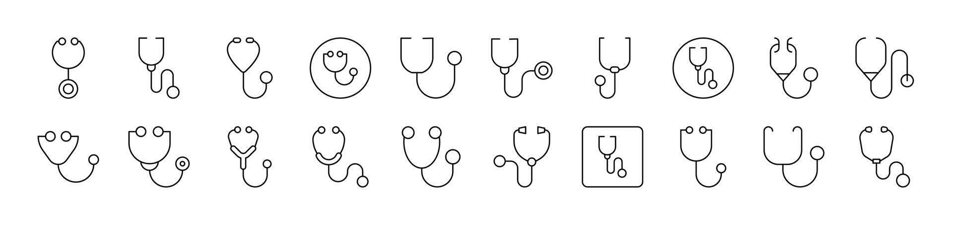 Stethoscope Icon Set for UI, Placards, Books, Apps. Editable Stroke. Suitable for Web Sites, Books, Cards, Apps vector