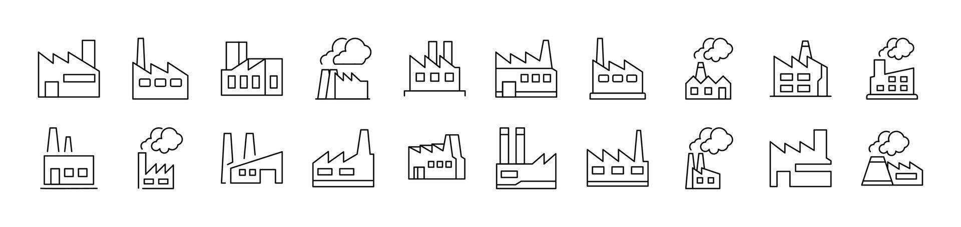 Factory and Manufacture Simple Icon Collection. Editable Stroke. Perfect for Infographics, Articles, Books, Flyers, Banners vector