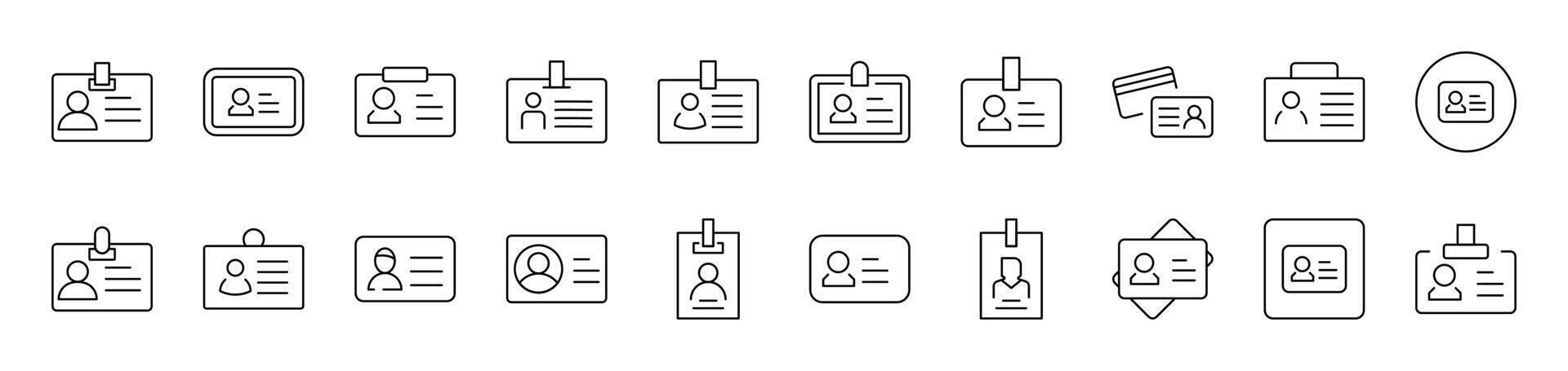 Employee ID Badge Outline Icon Collection. Editable Stroke. Perfect for Infographics, Articles, Books, Flyers, Banners vector