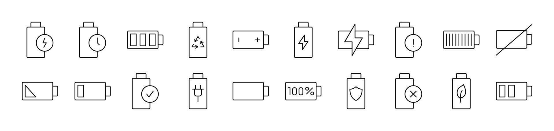 Batteries Outline Icon Collection. Editable Stroke. Perfect for Infographics, Articles, Books, Flyers, Banners vector