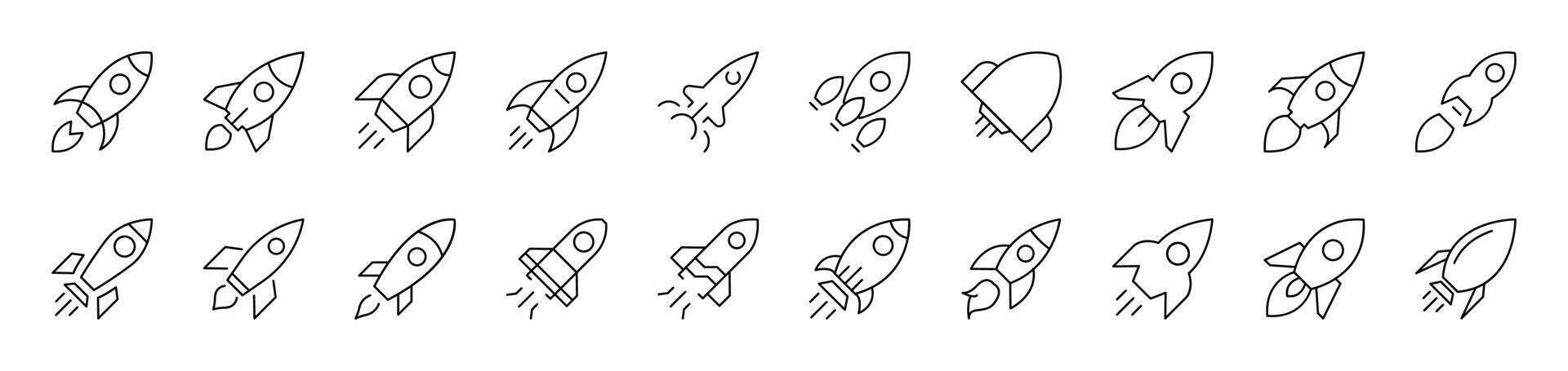 Spaceship Outline Icon Collection. Editable Stroke. Perfect for Infographics, Articles, Books, Flyers, Banners vector
