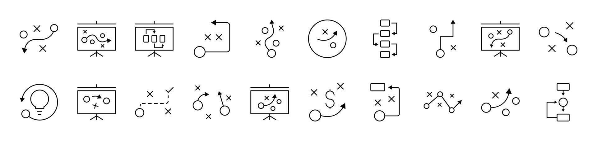 Algorithm, Scheme and Infographics Outline Icon Collection. Editable Stroke. Perfect for Infographics, Articles, Books, Flyers, Banners vector