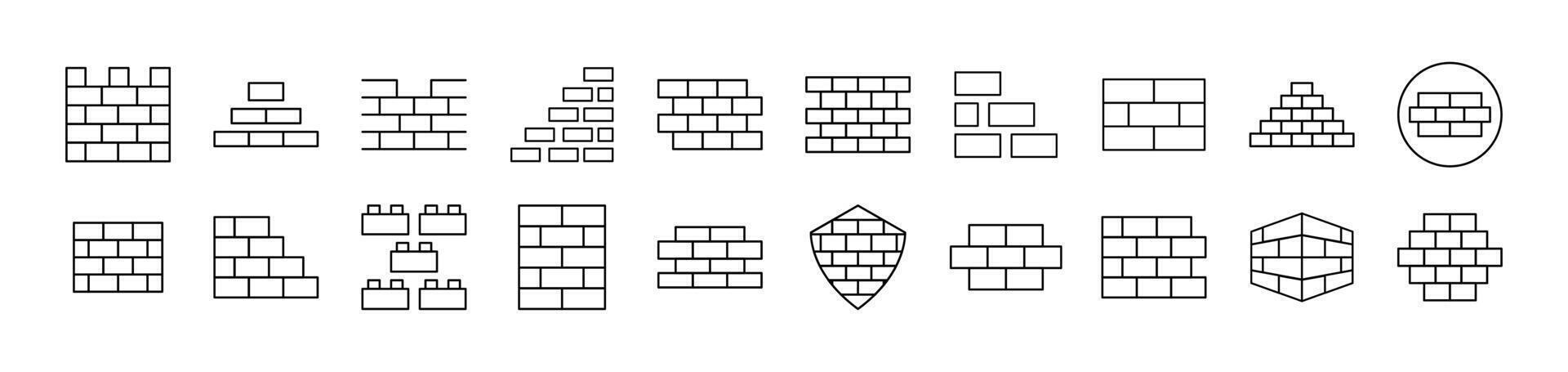 Brick Wall Outline Image Collection. Editable Stroke. Perfect for Infographics, Articles, Books, Flyers, Banners vector