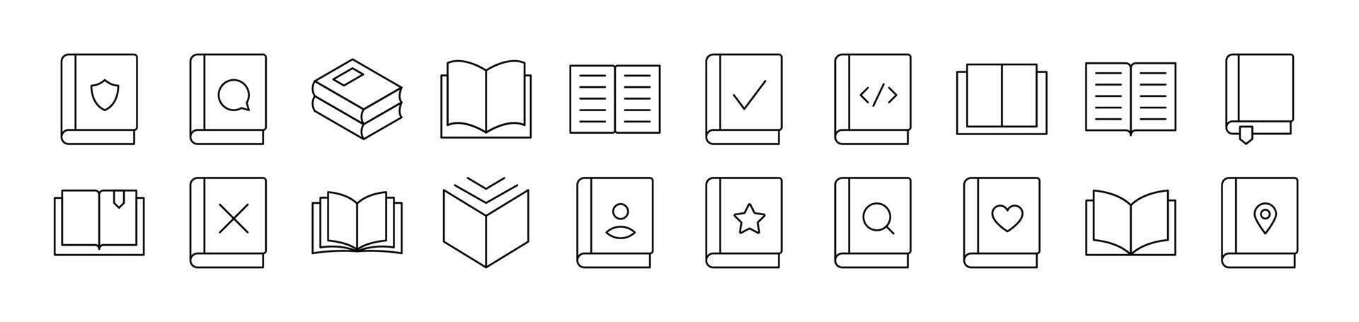Book and Reading Outline Sign Collection. Editable Stroke. Perfect for Infographics, Articles, Books, Flyers, Banners vector