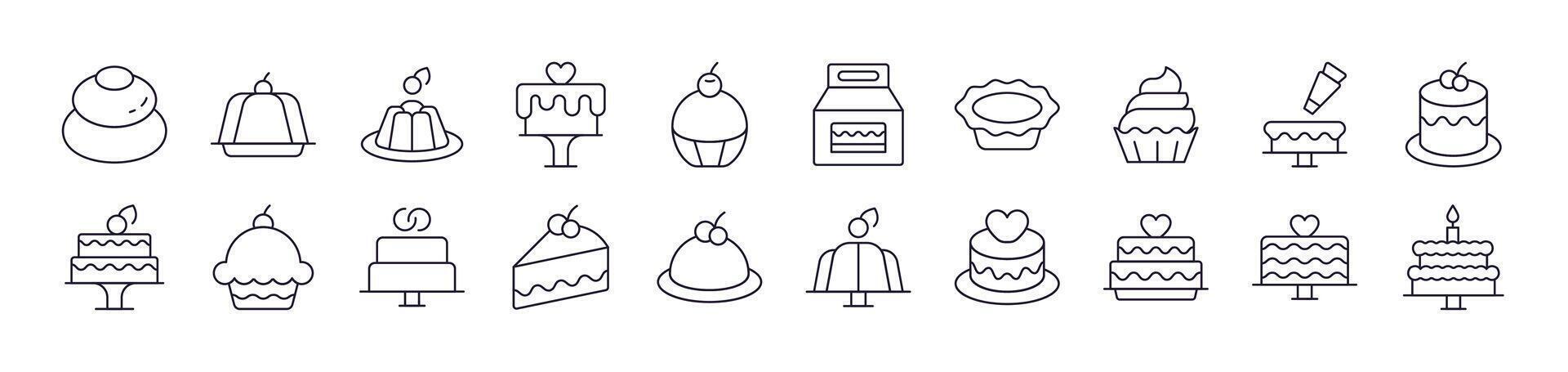 Cakes and Pastries Outline Sign Collection. Editable Stroke. Perfect for Infographics, Articles, Books, Flyers, Banners vector