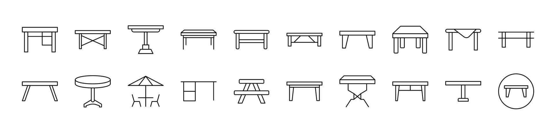 Table Collection of Thin Icons. Editable Stroke. Suitable for Web Sites, Books, Cards, Apps vector