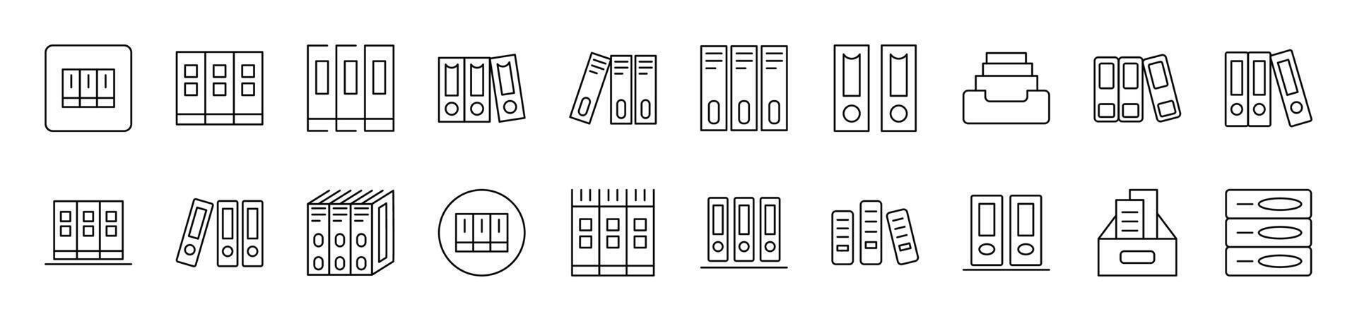 Shelved Documents Line Icon Collection. Editable Stroke. Perfect for Infographics, Articles, Books, Flyers, Banners vector