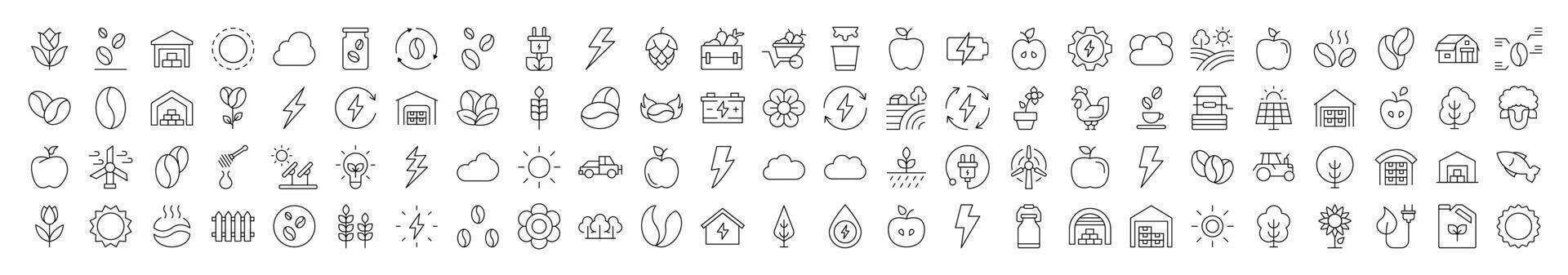 Farming, Agriculture, Coffee, Apple, Harvest Related Image Collection. Editable Stroke. Perfect for Infographics, Articles, Books, Flyers, Banners vector