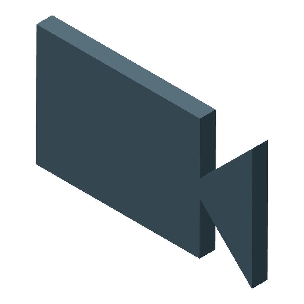 Dark gray video camera icon capturing moments in isometric view vector