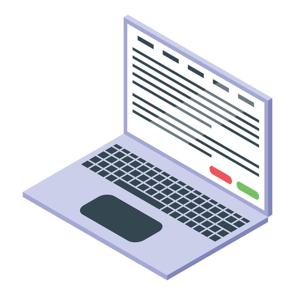 Modern laptop showing programming code on screen in isometric view vector