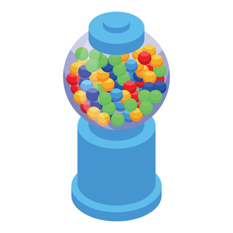 Colorful gumball machine dispensing candy and bubblegum vector