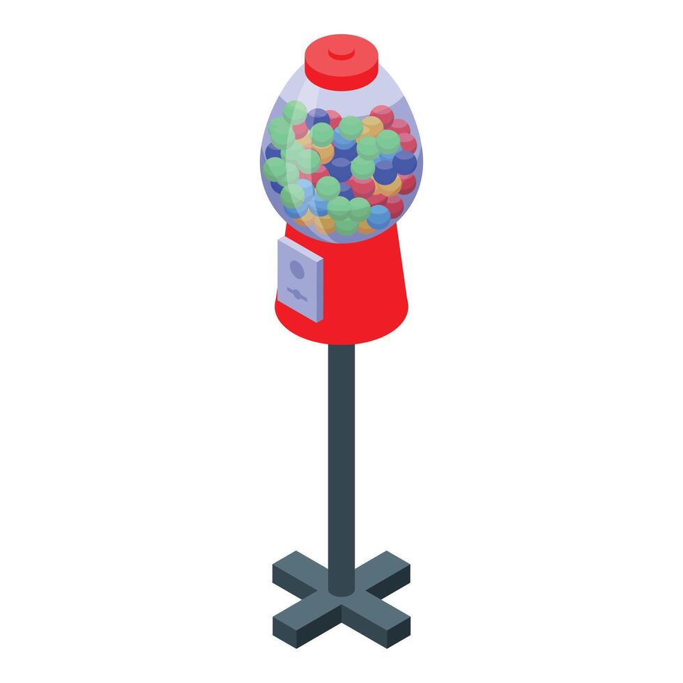 Colorful gumball machine dispensing candy and bubble gum isometric view vector