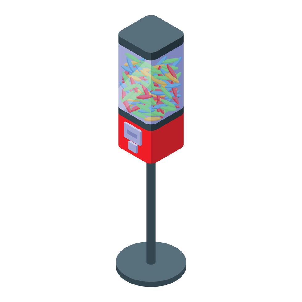 Colorful chewing gum vending machine dispensing candy in isometric view vector