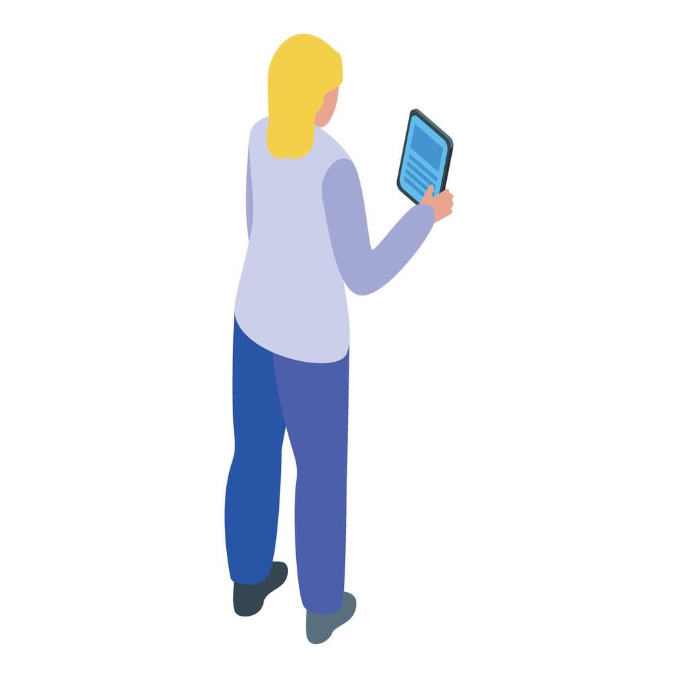 Doctor using tablet for medical record consultation, isometric view vector