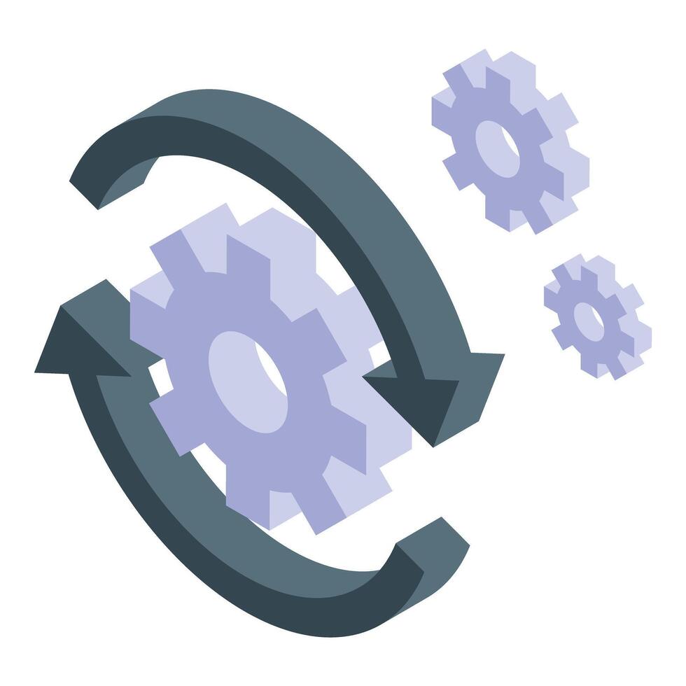 Rotating circular arrows encompassing gears symbolizing continuous integration and continuous deployment process vector
