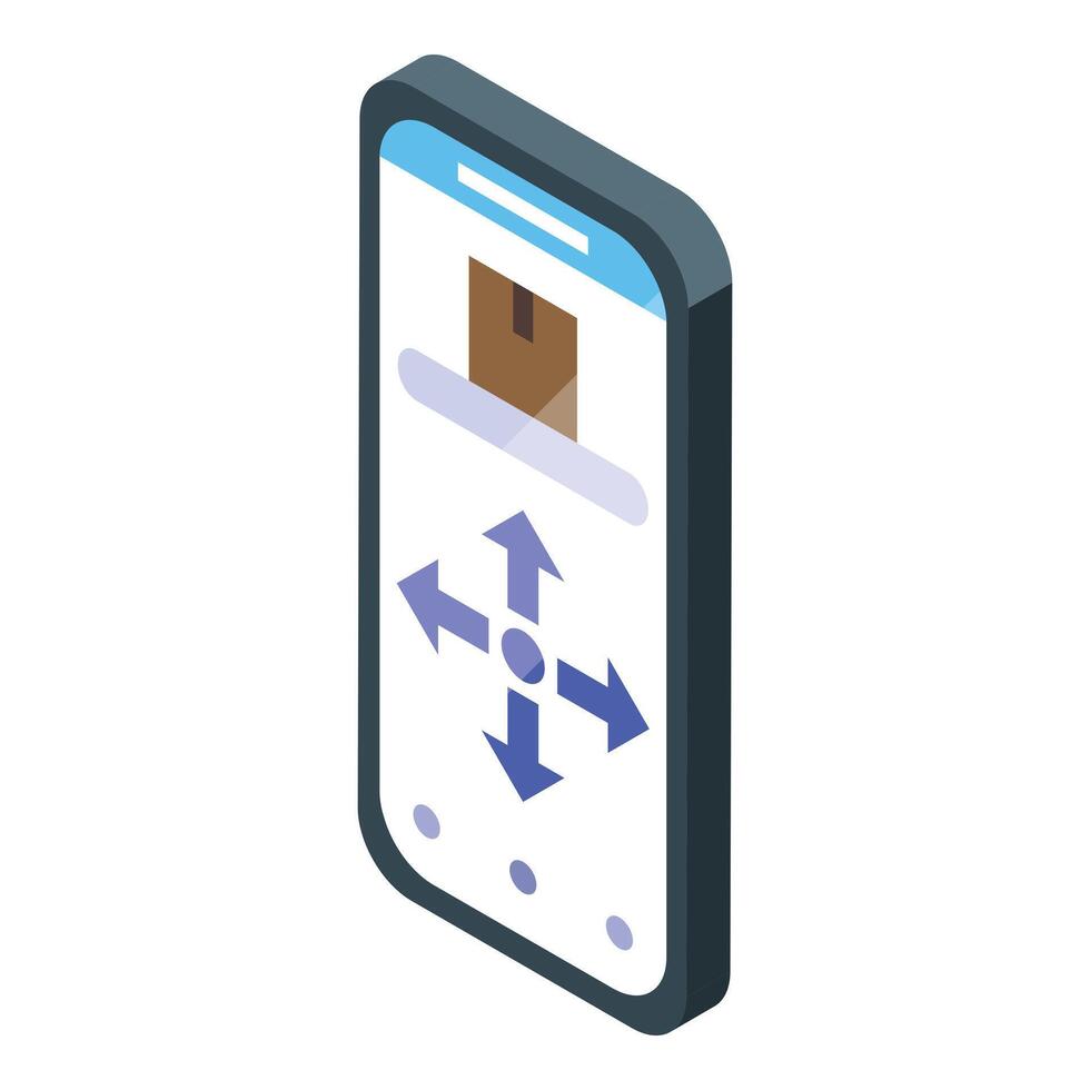 Smartphone app showing parcel tracking with navigation arrows vector