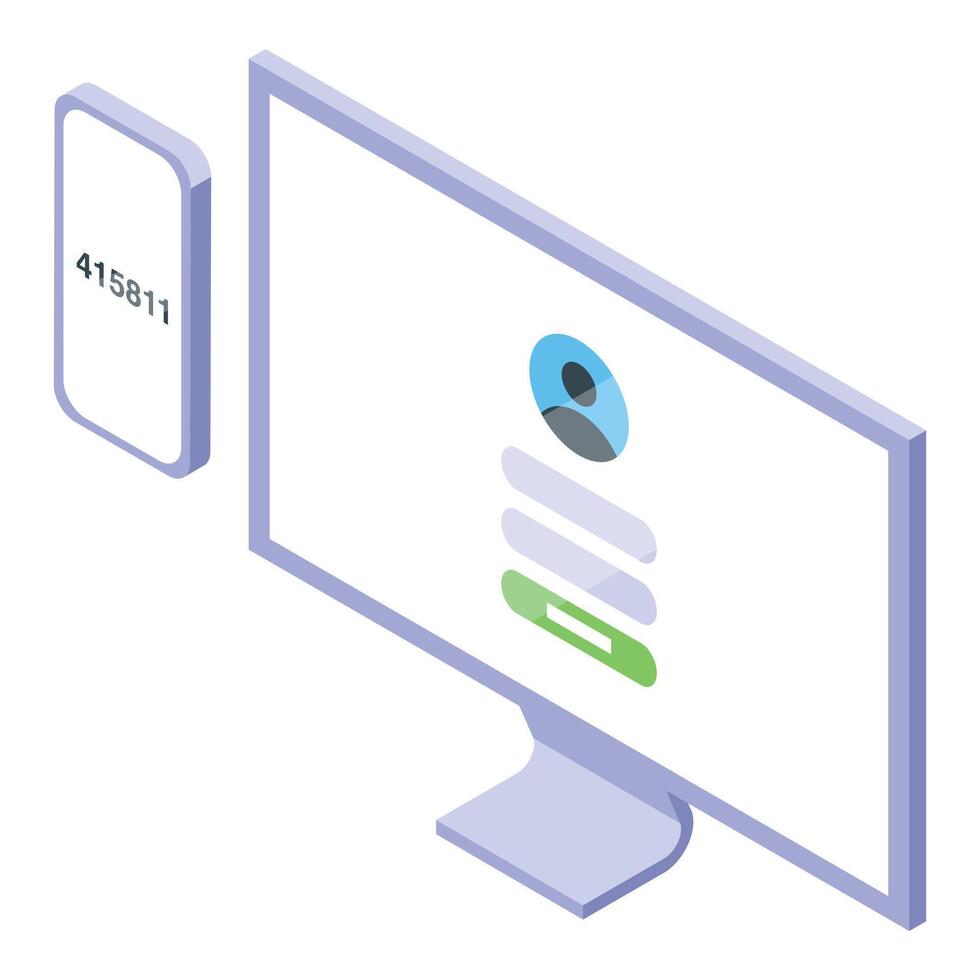 Two factor authentication via smartphone and computer, ensuring enhanced security vector