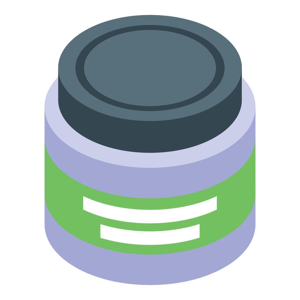Cosmetic cream jar with green label sitting on white background vector