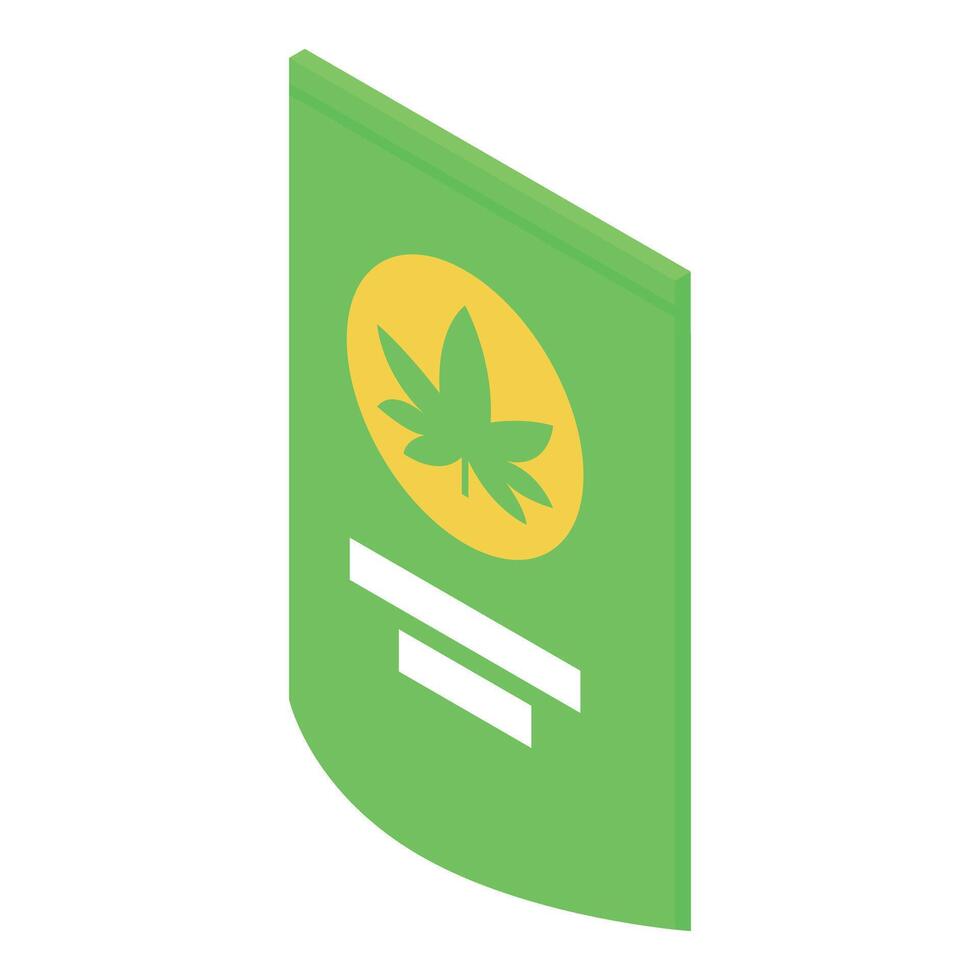 Green cannabis package showing marijuana leaf symbol and label for legal recreational or medical use vector