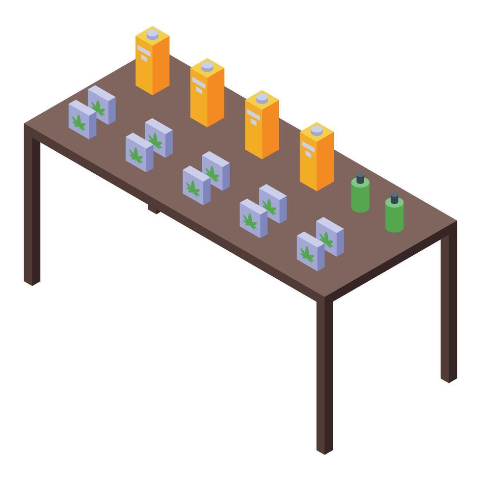 Cannabis store displaying products on table for sale vector