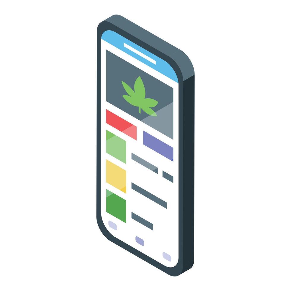 Smartphone showing cannabis delivery app with isometric view vector