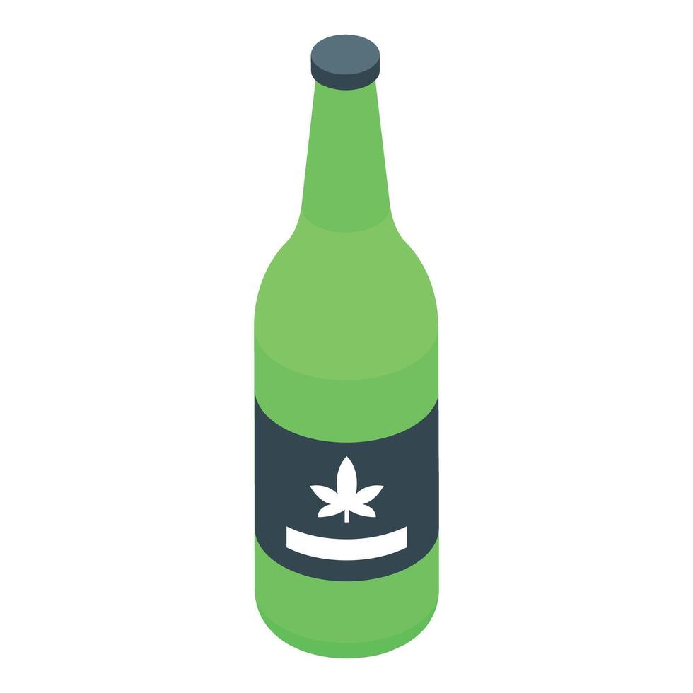 Green bottle containing cannabis beer isometric view vector