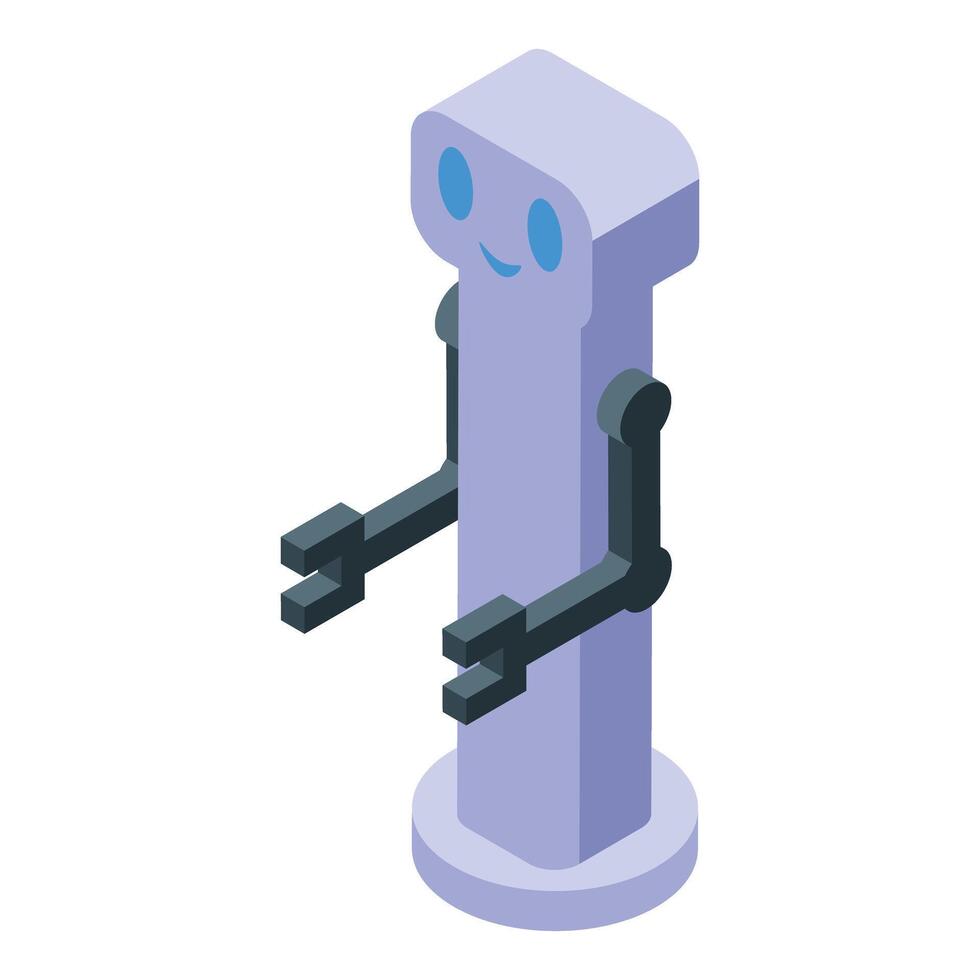 Smiling robot with arms extended isometric illustration vector