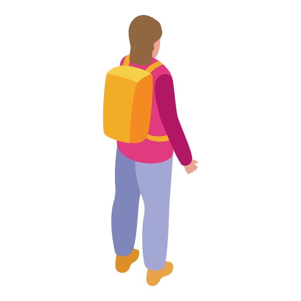 Traveler walking with backpack exploring new destinations isometric icon vector