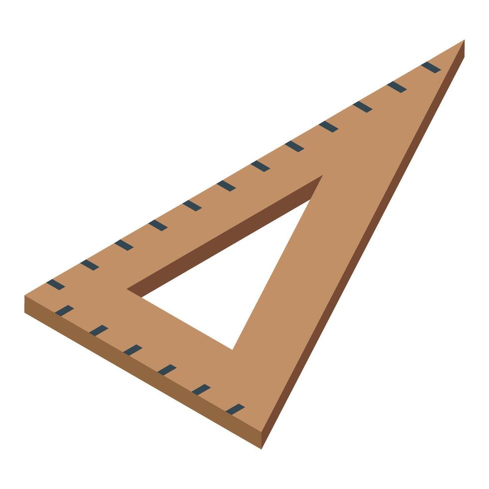 Wooden triangular ruler lying on white background vector